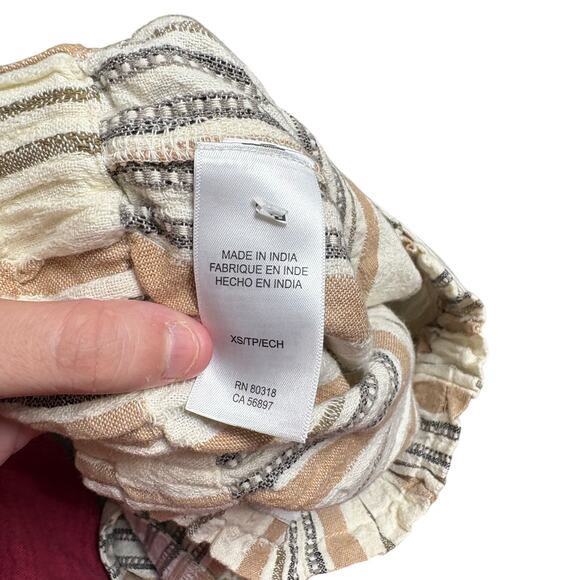 Lucky Brand Cream Tan Striped Paperbag Shorts Linen Blend XS Boho Summer Pockets - Picture 4 of 9
